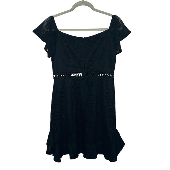 HELLO MOLLY Black Mesh Sweetheart Neckline Ruffle Hem Off Shoulder Mini Dress - Picture 4 of 15